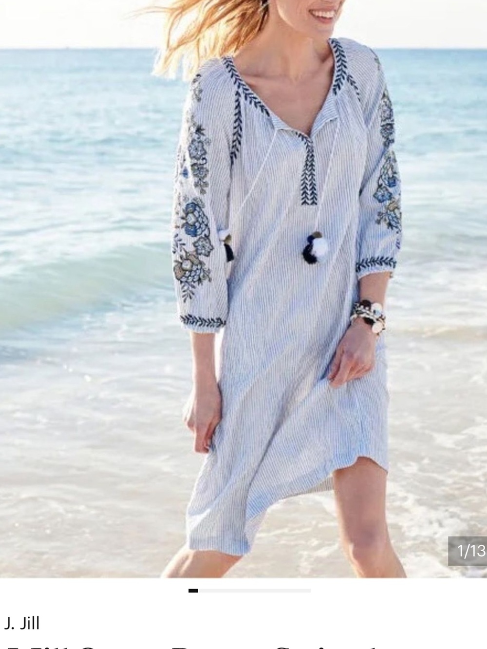 J Jill ocean breeze striped embroidered dress
